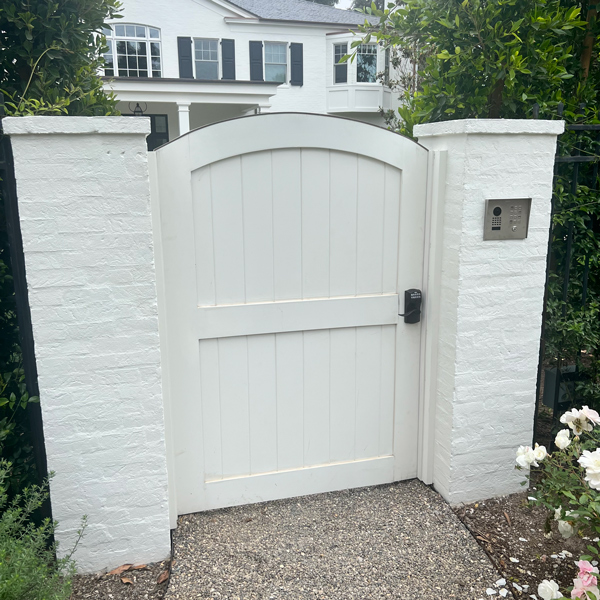 White wood secure pedestrian gate